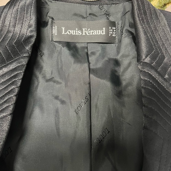 VTG 90s LOUIS FERAUD Black Avant Maximalist Cocktail Tuxedo Jacket 8 w Rose - Picture 9 of 9